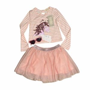 Btween/Janie & Jack Unicorn Pink Outfit.Skirt,Top,Sunglasses(Size 4)